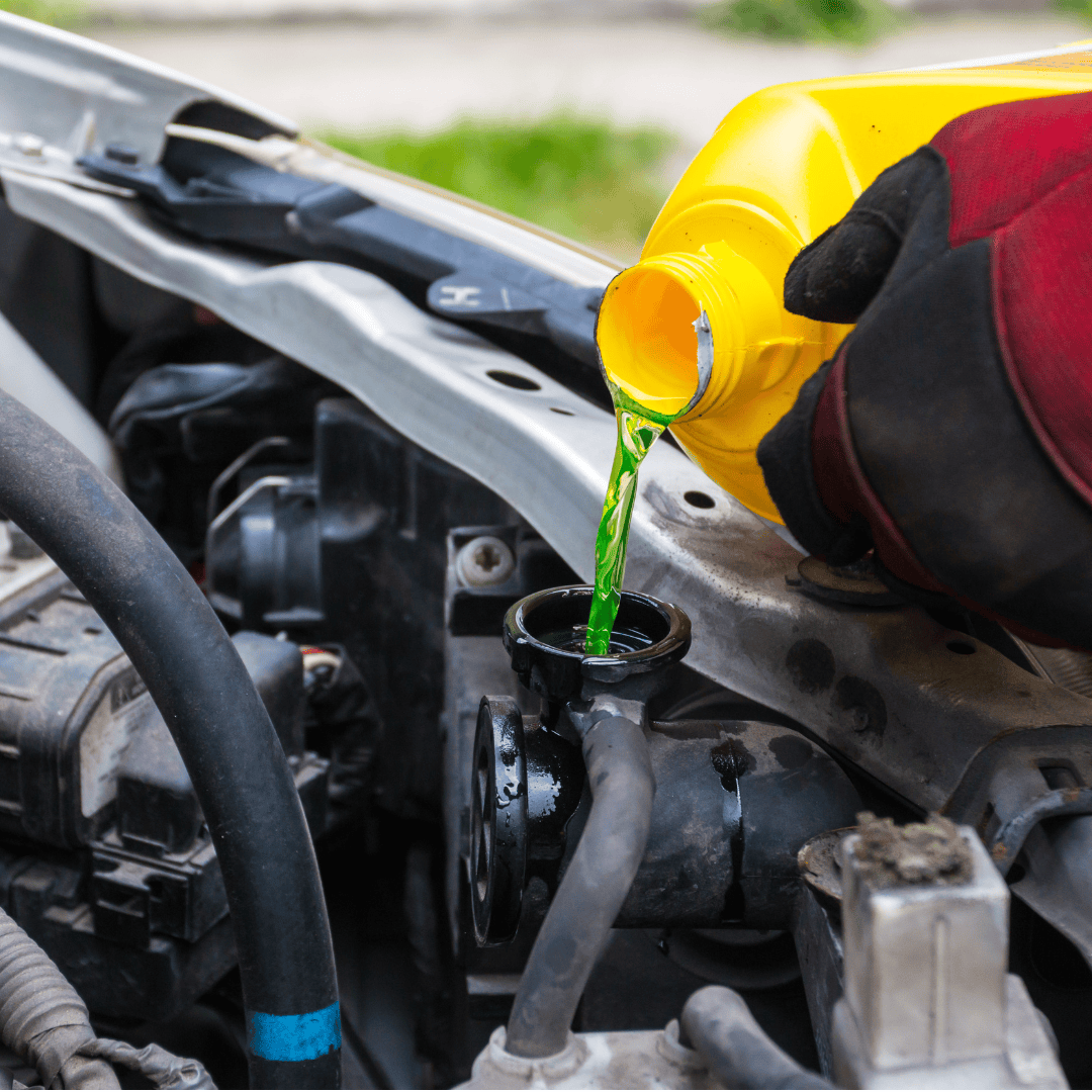 pouring coolant into a car